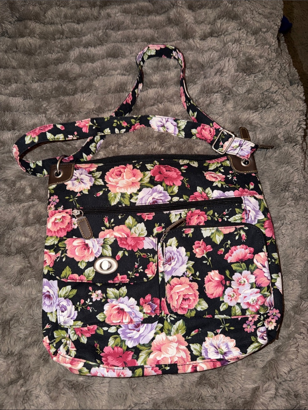 Black Floral Crossbody Shoulder Bag
